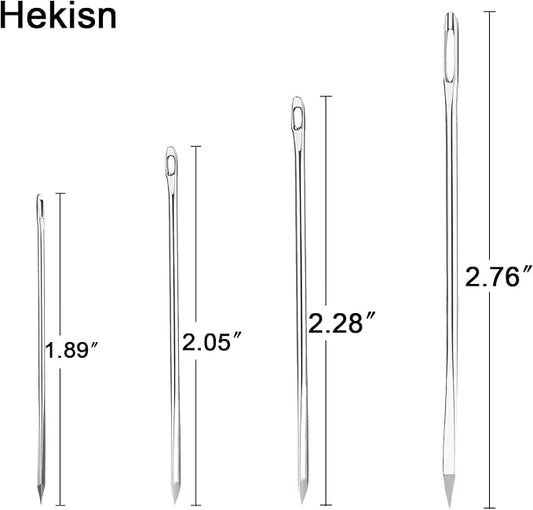 Hekisn Professional Large-Eye Triangle Leather Needles with Threaders for Hand Sewing Repair Stitching Projects (1.83 * 70/1.6 * 58/1.25 * 52/1.02 * 48mm)