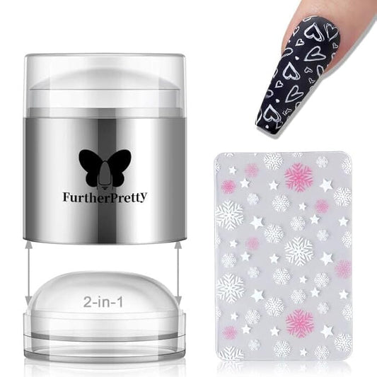 Jelly Silicone Nail Art Stamper, 2-in-1 Detachable Nail Stamping Tool with Scraper for Gel Polish & French Tips, Manicure Salon Supplies, Sello de Silicona para Uñas (2-in-1 Silver)