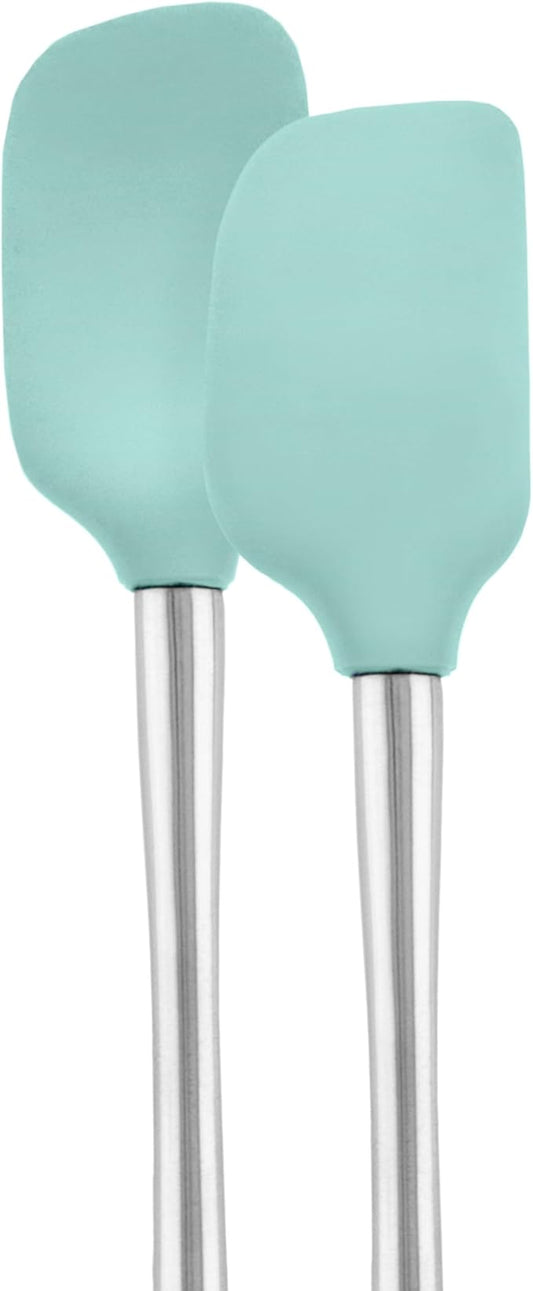 Tovolo Flex Core Silicone Spatula Spoonula Set of 2 for Non Stick Cast Iron Cooking & Baking, Dishwasher Safe Heat Resistant BPA Free Long Stainless Steel Handle Kitchen Utensil, Aqua Seafoam Green