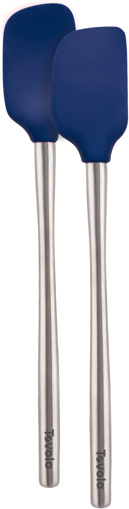 Tovolo Flex Core Silicone Spatula Spoonula Set of 2 for Non Stick Cast Iron Cooking & Baking, Dishwasher Safe Heat Resistant BPA Free Kitchen Utensil with Stainless Steel Handle, Deep Indigo