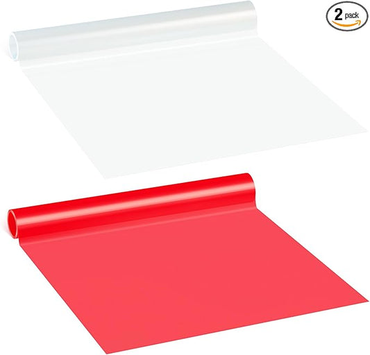 Patelai 2 Rolls 3.94 ft X 11.81 Inches Self Adhesive Repair Light Tape Auto Tail Light Tape Fog Lights Tint Tape Headlight Lens Tape (Red, Clear)