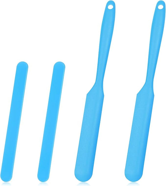 Gartful Silicone Stir Sticks Kit for Epoxy, 2pcs Spatula Scraper, 2pcs Large Silicone Resin Stirring Sticks, Reusable DIY Craft Tool for Mixing Resin, Paint, Waxing, Liquid, Set of 4, Blue