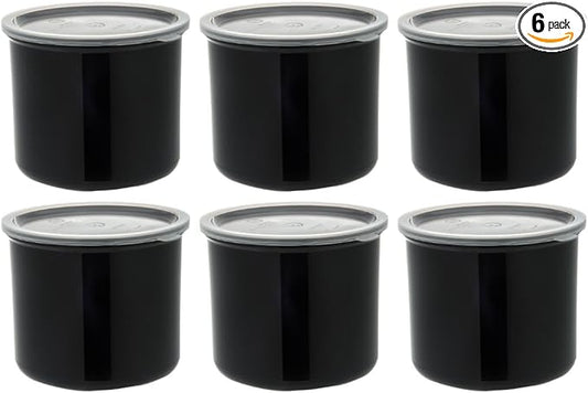 Carlisle FoodService Products Classic Round Storage Container Crock with Lid for Kitchen, Restaurants, Home, Plastic, 4 Quarts, Black, (Pack of 6)