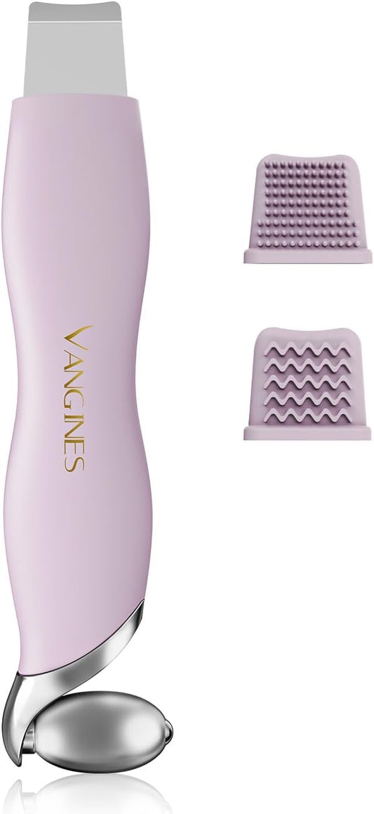 Blackhead Remover Tool with Ice Roller, Stainless Steel Face Scraper, Skin Scrubber Face Spatula for Deep Cleansing, 3-in-1 Skin Care Tool with 2 Silicone Brush Heads(Berry Mauve)