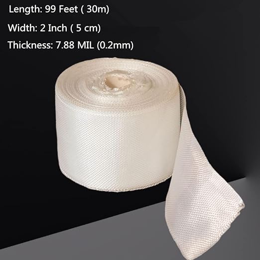 Fiberglass Cloth Roll Non Adhesive Woven Fiberglass Mesh Tape Fiberglass Insulation Tape Plain Weave Fiberglass Cloth Tape for Reinforced Repair Winding, Seams, Boat, Molding (2 in x 99 FT)