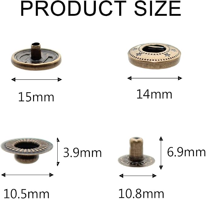 BetterJonny 24 Sets Heavy Duty Leather Snap Fasteners Kit, 15mm Metal Snap Buttons Press Studs Leather Rivets Snaps with 4 Setter Tools for Clothes Bracelet Jackets Jeans, 2 Color