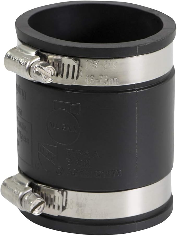 Supply Giant 6I47 Flexible PVC Coupling with Stainless Steel Clamps, 2.4" Inner diameter for 2" Nominal Pipe, Black
