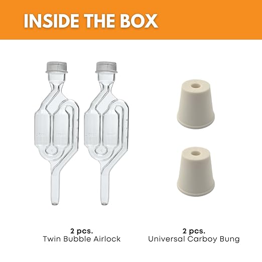 Fastrack Twin Bubble Airlock and Carboy Bung (2-Pack) | Fermentation Airlocks for Homebrewing Beer, Wine, Mead, and Kombucha