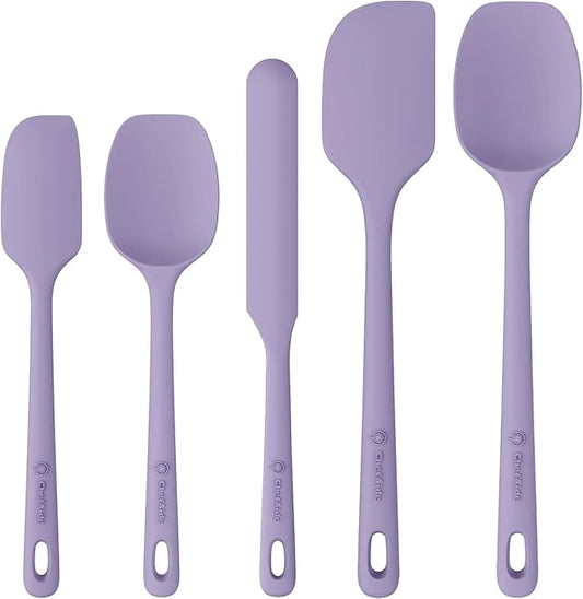 ChefAide 5 Pieces Silicone Spatula Set, Food Grade Rubber Spatula, Upgrade Strong Handle with Ergonomic Grip, Heat Resistant Up to 600°F for Nonstick Cookware, Cooking