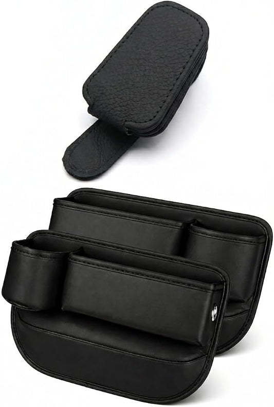 Alymarr Leather Car Seat Gap Filler, Center Console Organizer Multifunctional Auto Console Side Storage Box with Cup Holders,Car Accessories,Magnetic Leather Sunglasses Holder,Phone Key Storage