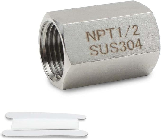 Bwintech 1 Pcs 304 Stainless Steel Forging Hex Coupling, 1/2" NPT x 1/2" NPT Female Threaded Piple Fittings, Hex Coupling Rod Version