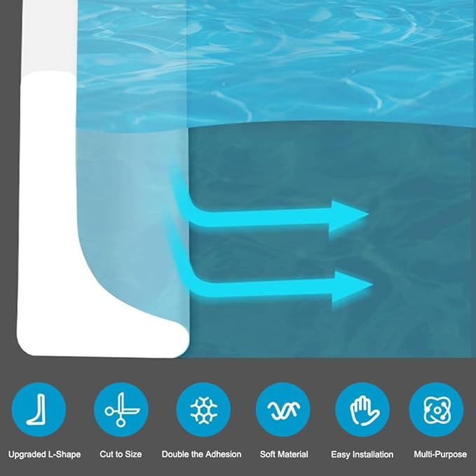 Shower Threshold Water Dam Barrier, Self Adhesive Silicone Waterproof Barrier Bathroom and Kitchen Shower Water Guard for Dry and Wet Separation Caulk Seal Strip Edge Trim (39Inch, Balck)