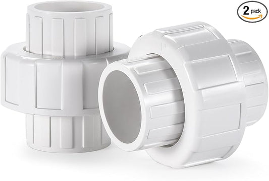 VYH 1" PVC Union Coupling Pipe Fitting,1" PVC Slip Union Schedule 40, PVC Adapter(Socket x Socket), built-in EPDM O-Ring, White (2 Pack)