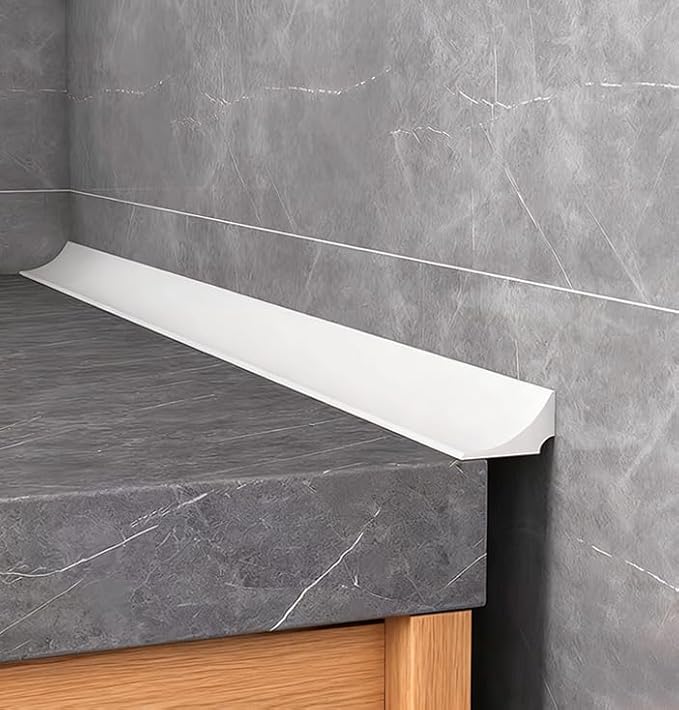 Water Barrier for Sink,Shower Threshold Water Dam Barrier,Waterproof Barrier Bathroom,Collapsible Silicone Strip Trim Splash Guard (White-1M)