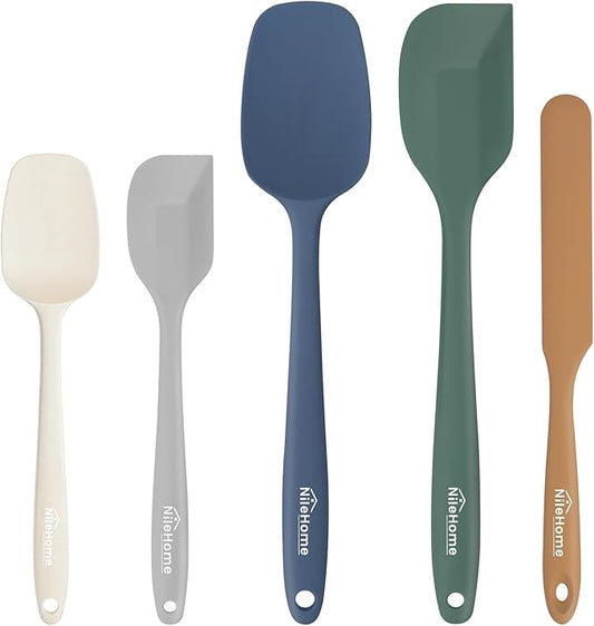 NileHome Silicone Spatula Set, 5 Pieces Food Grade Kitchen Utensils with Silicone Brush Heat Resistant BPA-free Rubber Spatula for Scraping, Baking, Cooking, Mixing—Forest Style