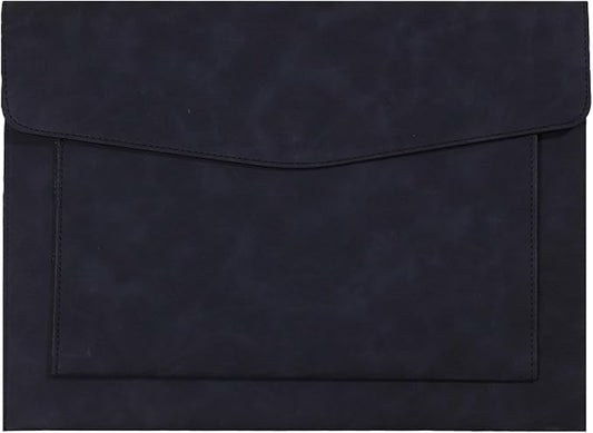 PU Leather A4 File Folder Document Holder with 2 Compartments Envelope Folder Case with Snap Closure for Receipt Contract (Black)