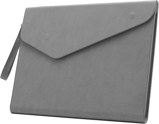 PU A4 Leather File Folder Document Holder Folder Stylish Portfolio Envelope Case with Strap and Invisible Magnetic Closure (Gray)
