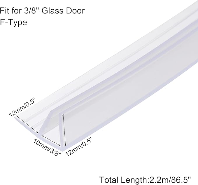 uxcell Shower Door Side Seal, F-Type Shower Door Sweep for 3/8" Glass 86.5" Long Frameless Glass Door Seal Strip Stop Shower Leaks, Clear