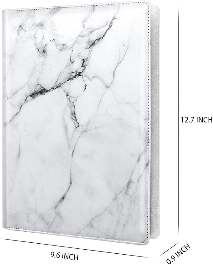 Marble Portfolio Case, WAVEYU Padfolio Cover Folder for Men, Conference/Resume/Legal Document Organizer with Letter/A4 Size Clipboard Hardboard, Business Card Holders, Document Sleeve, White Marble