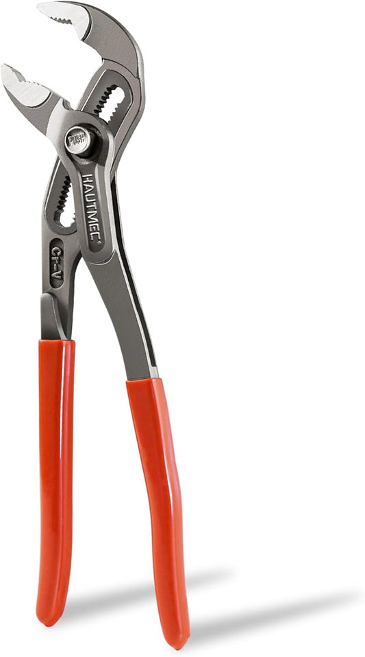 HAUTMEC 7-Inch Water Pump Pliers, Fast Adjustable Tongue and Groove Joint Pliers, V-Jaw with Comfort Grips, Rust-Proof CRV Steel Construction for Plumbing, Home Repair, and Pipe Fittings HT0366-PL