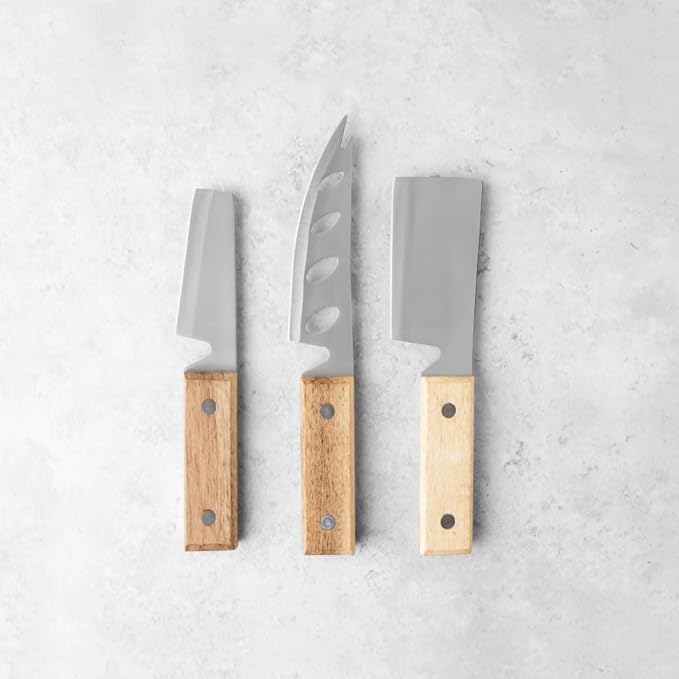 Twine Rustic Cheese Knife Set - Stainless Steel Knife Set - Charcuterie Tools Cheese Board Accessories - Stainless Steel and Wood, Set of 3