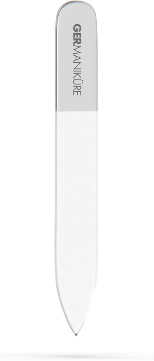 GERMANIKURE Czech Crystal Gray Glass Nail File with No Case - Small Travel Design - Professional Manicure & Pedicure Products for Smooth Easy Shaping of Natural Nails