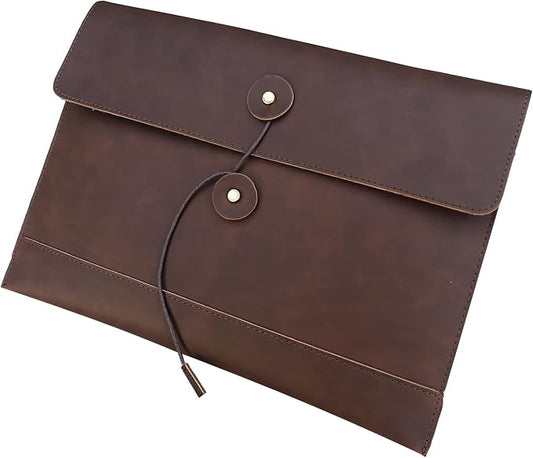 Vintage pu Leather 13.5" Certificate File Sleeve Case Business Manila Clutch Envelope Bag Office Documents Folder (Coffee)