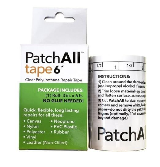 PatchAll Kit Clear Polyurethane Adhesive Vinyl Repair Patch Tape Kit, Waterproof, Airtight Patches for Canvas Tent, Boat Upholstery, Car Seat, Leather Furniture, Hole, Awning, and More, 3" x 6' Roll