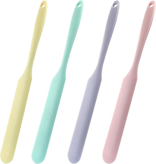 Hitefu 4 Pcs Silicone Jar Spatulas, Non-Stick Scraper Tools for Baking Cake & Spraying Butter Cream (Green, Pink, Purple & Yellow)