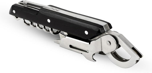 Peugeot - Clavelin Sommelier’s Corkscrew - Patented Single Pull Manual Bottle Opener with Foil-Cutter and Bottle Cap Remover, Black, 5.5 Inches