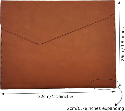 PU A4 Leather File Folder Document Holder Folder Stylish Portfolio Envelope Case with Strap and Invisible Magnetic Closure (Brown)