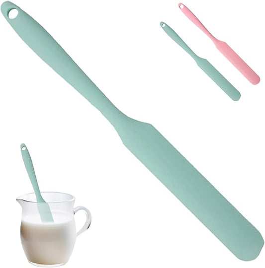 Silicone Jar Spatula,Non-Stick Heat Resistant Kitchen Thin Spatula,Sourdough Stirring Stick,Jam Spreader for Peanut Butter,Cake Cream Butter Spatulas for Scraping Icing Bread Cream (Light green)