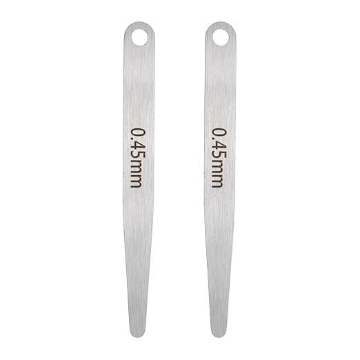HARFINGTON 2pcs Metric Thickness Feeler Gauge 0.45mm Single Blade Oval Feeler Gauge 304 Stainless Steel Gap Measuring Tool for Repair Valve Guitar Spark Plug