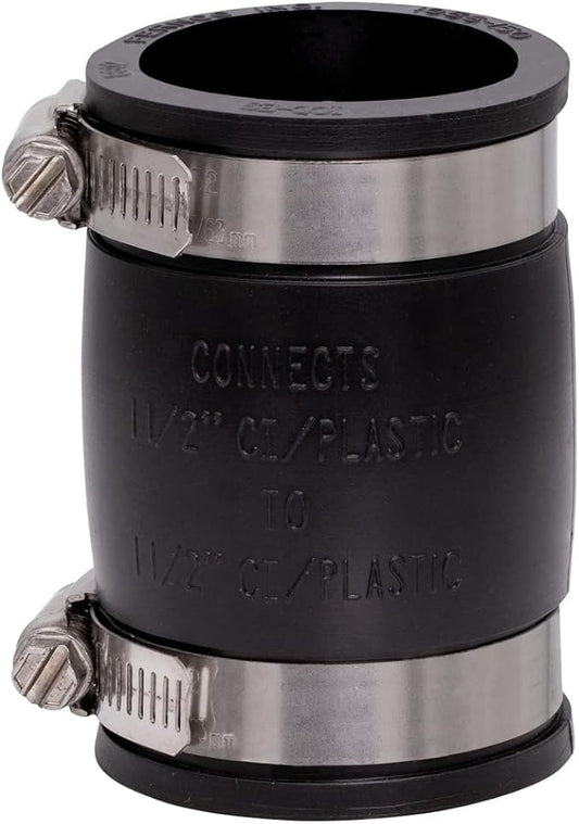 Fernco 1056-150 1-1/2-in. Flexible PVC Pipe Coupling for Cast Iron and Plastic Plumbing Connections 2-Pack
