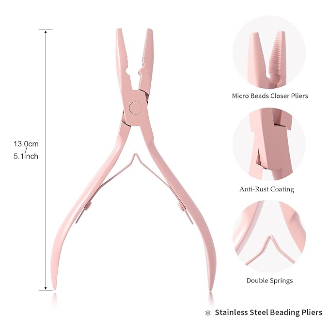 NEWISHTOOL Micro Links Hair Extensions Kit, Hair Extension Pliers for Beads, Hair Extension Loop Needle Pulling Hook Tool Bead Device Tool Kits, Micro Link Tools for Hair or Feather Extensions Styling