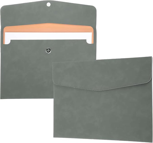 PATIKIL 2Pcs PU Leather File Folders, 13x9 A4 Document Holder Waterproof Envelope Folder with Snap Closure, Portable Portfolio Organizer Case for Paper Receipt, Gray