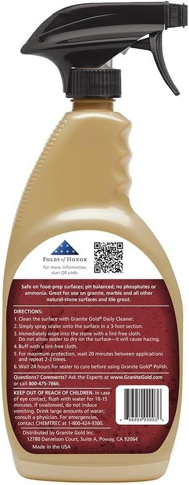 Granite Gold Water-Based Sealer Spray Protection for Granite, Marble, Travertine, Natural Stone Countertops, 24 Fluid Ounces, 1-Pack