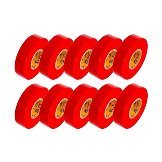 GTSE Red Electrical Tape, 10 Rolls – Waterproof, Industrial Grade Vinyl, 3/4 in x 66ft– Strong Self-Adhesive PVC Electric Tape for Wire Insulation, 7 Mil, 600V – UL/CSA Listed