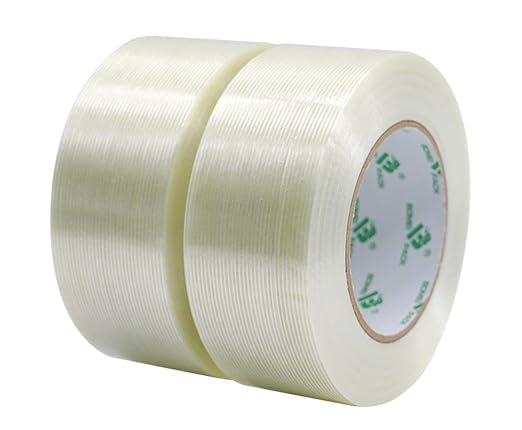 BOMEI PACK Filament Strapping Tape, 5.3 Mil 2 Inch x 60 Yards, Heavy Duty Reinforced Fiberglass Packing Tape, 2 Pack