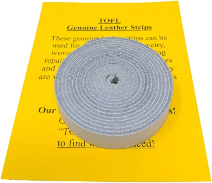 TOFL Genuine Leather Strap | Top Grain Cowhide Strip – White (4 Pack) | 72" L x 5/8" W x 1/16" Thick | Suede Backing | Leather Craft Supplies | Leatherworking & DIY Repair Projects | 4-5 oz