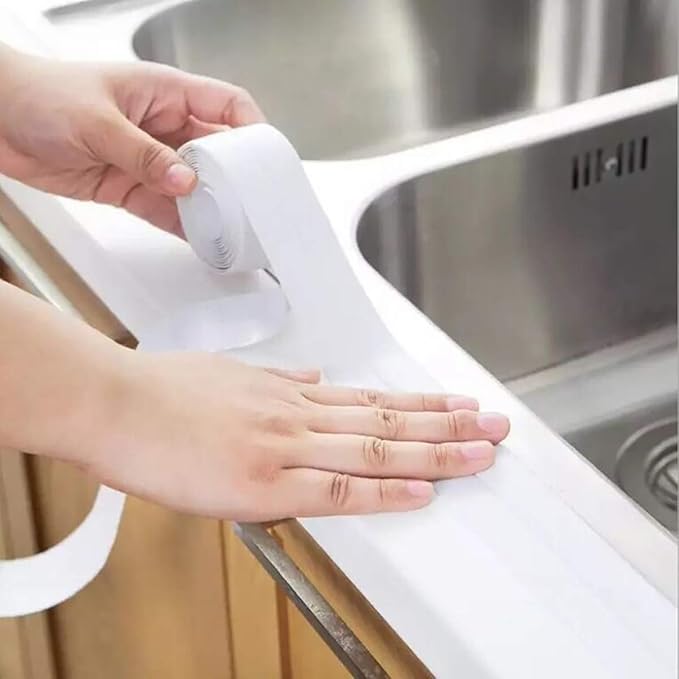 Caulk Strip Tape, Waterproof Dustproof PVC Self Adhesive Caulking Sealing Tape for Kitchen Sink Toilet Bathroom Shower Bathtub Wall(0.86" x11',Beige)