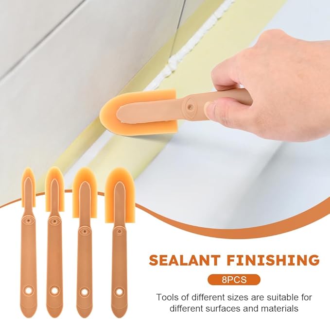 8Pcs Rubber Caulking Tool 4 Size Set, Reusable Sealant Spatula Spreader, Caulk Finishing Tool Grout sealer Applicator for Toilet Brick Skirting Kitchen Bathroom(Brown)