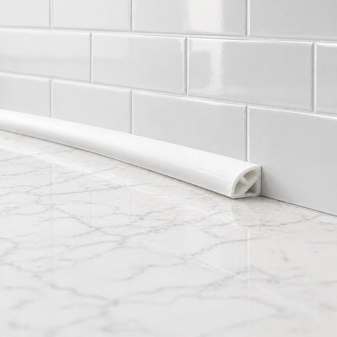 3/4 Inch Flexible Quarter Round Molding, Peel and Stick Rubber Floor Trim, Quarter Round Trim with 3m Tape, Self-Adhesive Bathtub Trim Molding(Hollow, 118Inch)