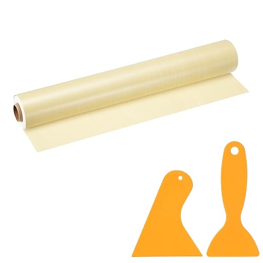 PATIKIL Wood Grain Repair Tape, 16" x 33' Self Adhesive Realistic Wood Tape with Scraper Durable Repair Patch for Furniture Floor Window Door Table DIY Home Decor, Yellow Fir