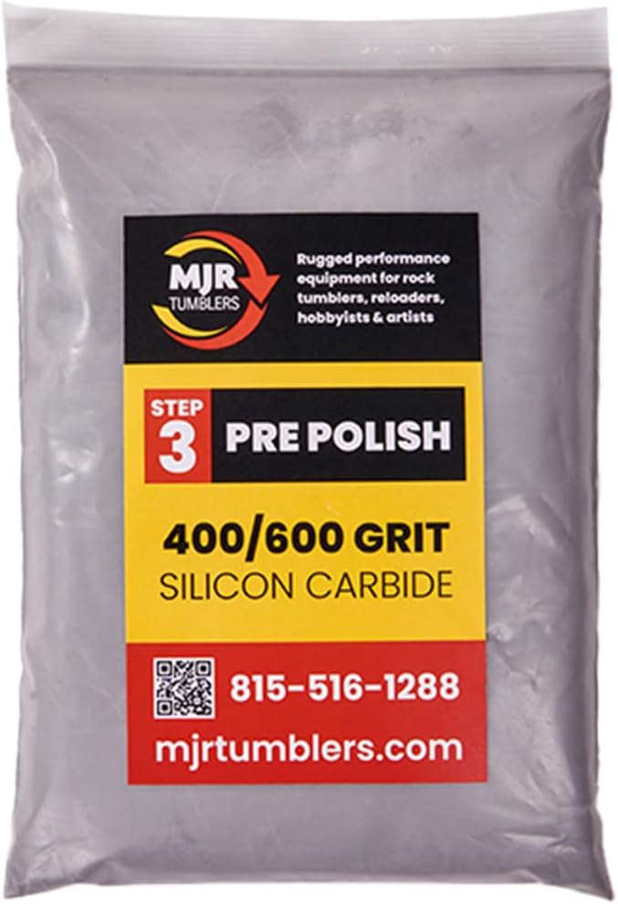 Rock Tumbler Grit Kit Refill for 12lb Tumblers, 4 Step Silicon Carbide & 12,000 Grit Aluminum Oxide Polish, Stone Polishing Kit for Rotary & Vibratory Rock Tumblers