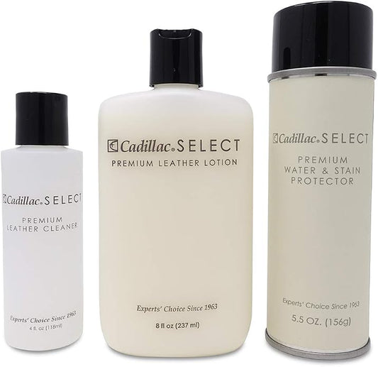 Cadillac Select Premium Leather Care Kit - Leather Cleaner, Lotion Conditioner & Water & Stain Protector