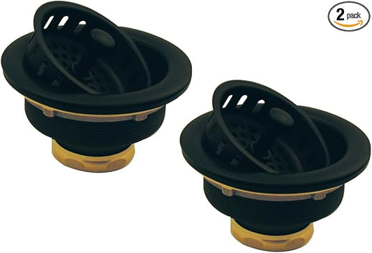 Westbrass D2145-62 3-1/2" Post Style Large Kitchen Sink Basket Strainer, Matte Black (2-Pack)