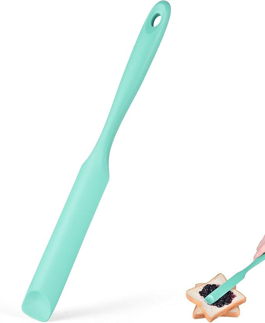 Doosu Silicone Jar Scraper Spatula, 600°F Heat Resistant Rubber Scraping Tool for Jam Nut Butter Sourdough, Flexible Skinny Cream Spreader Long Slim Kitchen Spurtle for Jar Blender Bottle (Aqua Sky)
