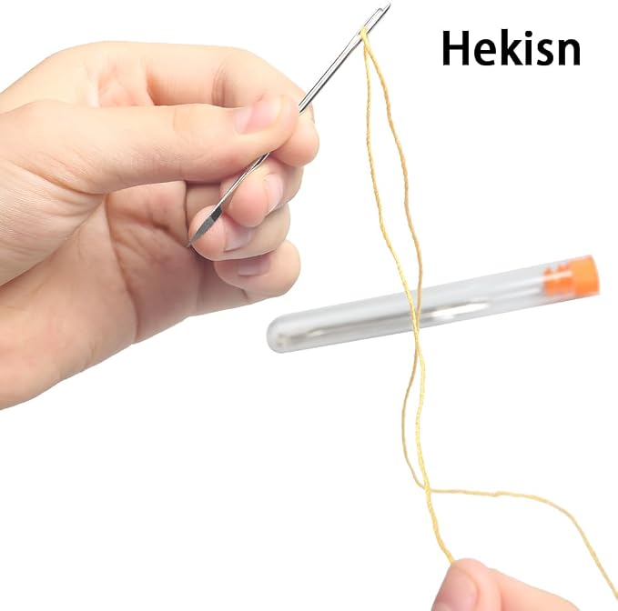 Hekisn Professional Large-Eye Triangle Leather Needles with Threaders for Hand Sewing Repair Stitching Projects (1.83 * 70/1.6 * 58/1.25 * 52/1.02 * 48mm)