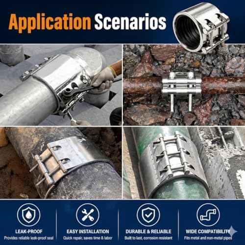 Pipe Repair Clamp，2 inch(56mm-59mm) Stainless Steel Leak Sealer, Heavy Duty Pipe Leak Repair Kit for Metal & PVC Pipes, for Burst & Crack Water Pipe Emergency Maintenance